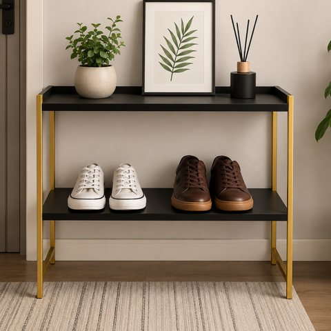 Sapateira com Estrutura Metálica 2 Prateleiras Londres - Preto/Dourado