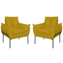 Ver imagem 1 de Kit 02 Poltronas Base Metal Preto Sala Quarto Balaqui Decor Amarelo