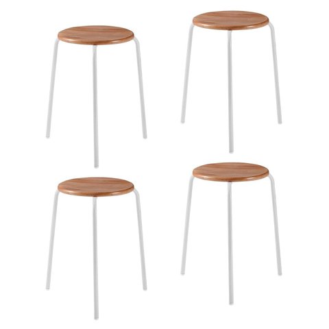 Kit 4 Banquetas para Cozinha com Base de Aço Cumbuca Branco/Nature