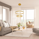 Ver imagem 5 de Lustre Pendente Φ40×Φ60cm 126W 3000k 12600LM Bivolt Metal Escovado+Acrilico Dourado Cabo: 2,5m