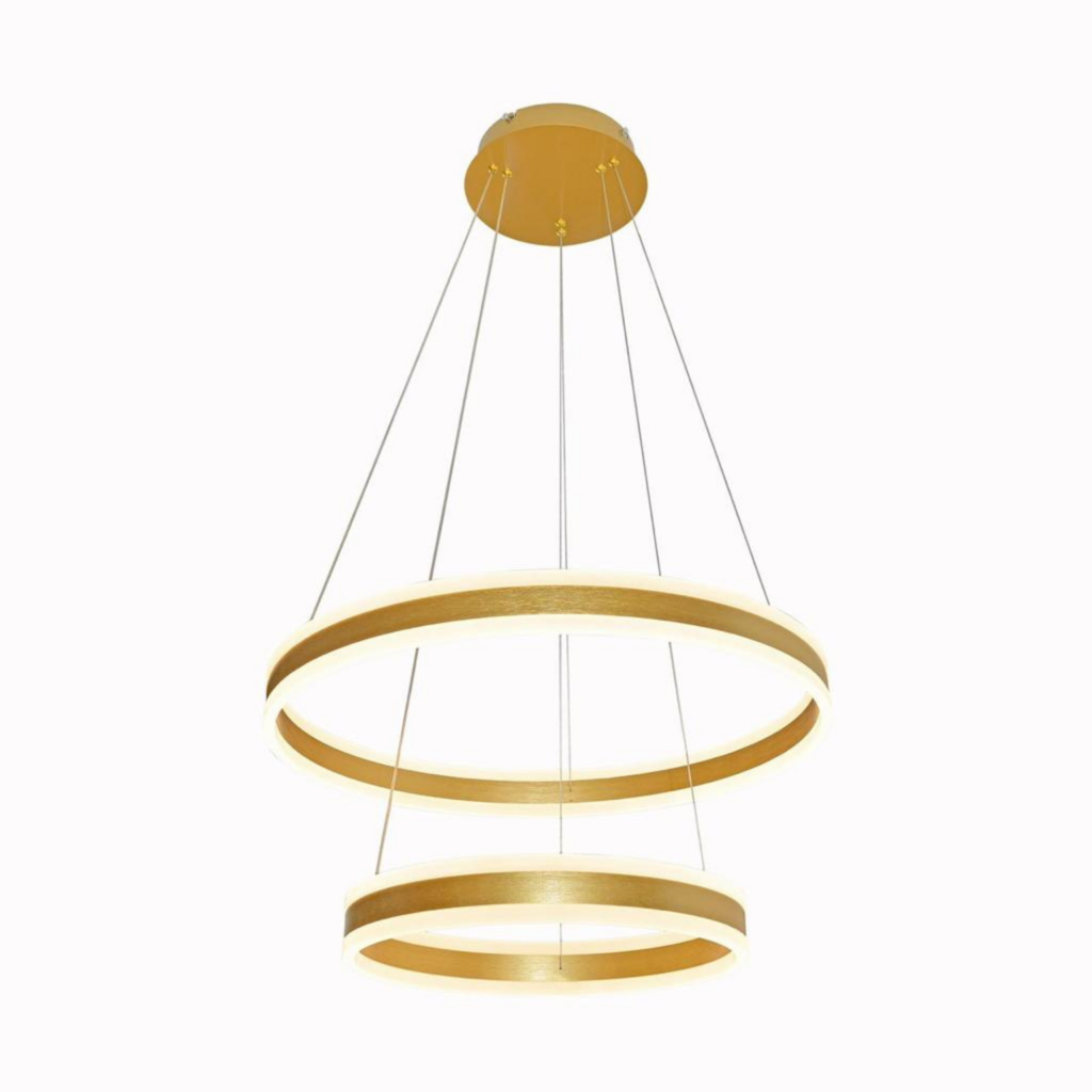 Lustre Pendente Φ40×φ60cm 126w 3000k 12600lm Bivolt Metal Escovado+acrilico Dourado Cabo: 2,5m