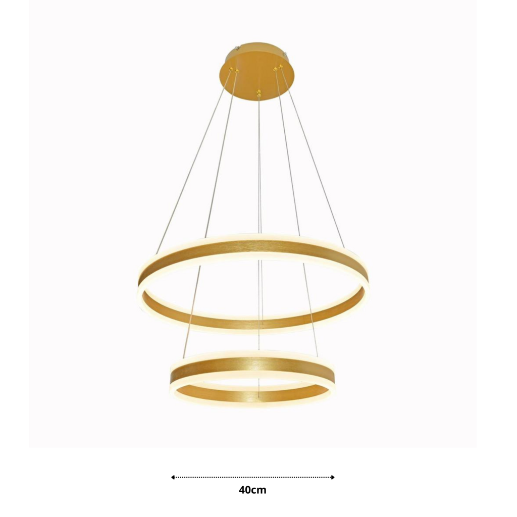 Lustre Pendente Φ40×φ60cm 126w 3000k 12600lm Bivolt Metal Escovado+acrilico Dourado Cabo: 2,5m - 4