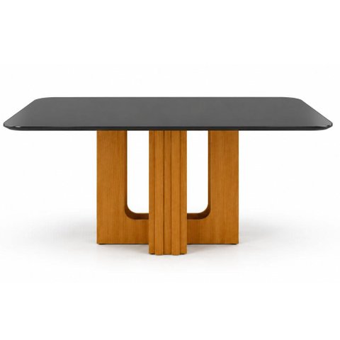 Mesa de Jantar Sofia 120x80 Canto Copo com Vidro Cinamomo Chumbo - Leifer