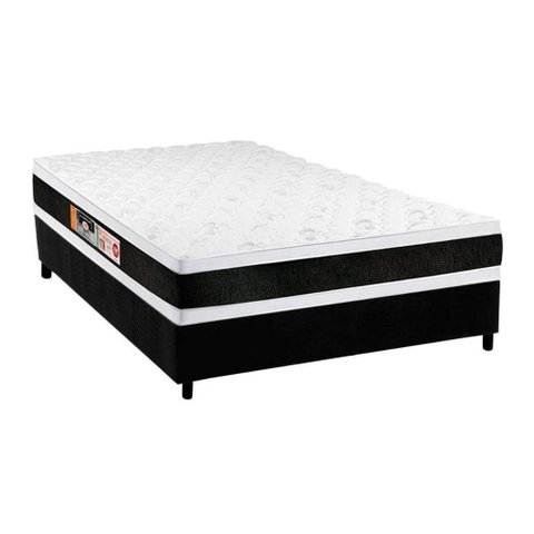 Cama Box Casal: Colchão Espuma D45 Castor Black e White Air Double Face + Base Black(138x188)