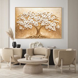 Quadro Decorativo Árvore com Flores Brancas Sala Quarto Casa Escritório
