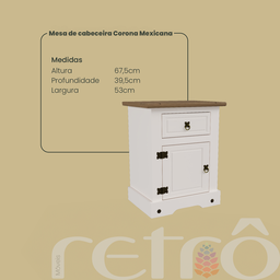 Mesa de Cabeceira Corona Mexicana Creme/carvalho - 4