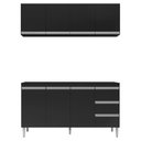 Ver imagem 1 de Balcão Gabinete Andréia com Tampo 160cm 3 Portas e Armário Aéreo 4 Portas Preto - Desk Design