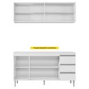 Ver imagem 3 de Balcão Gabinete Andréia com Tampo 160cm 3 Portas e Armário Aéreo 4 Portas Preto - Desk Design