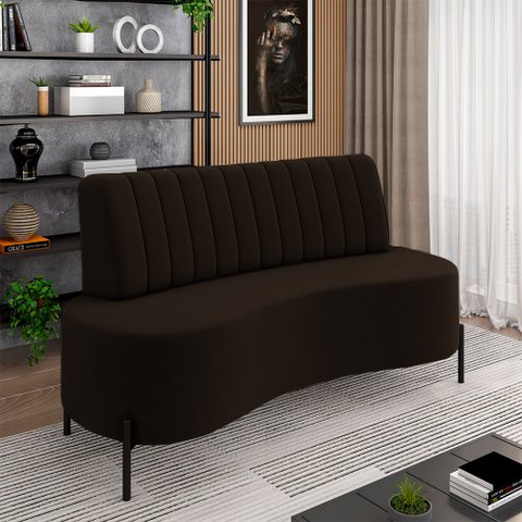 Sofá Living Decorativo 2 Lugares 1,60m Katara Pés de Ferro Veludo Marrom G33 - Gran Belo