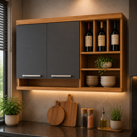 Armário Aéreo Modular de Cozinha Burguesa Nesher Adega 2 Portas Freijó/Grafite