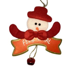 Enfeite Decorativos de Natal com Placa e Sino Boneco de Neve - Casambiente