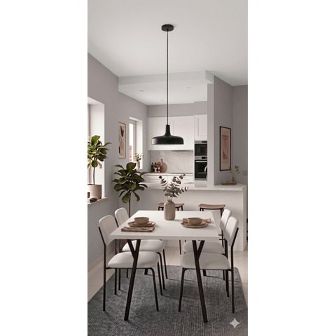 Conjunto Sala de Jantar 1 Mesa de 120x80cm Tampo Branco , com 4 Cadeiras Estofadas Branco.