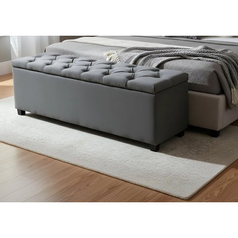 Puf Baú Estofado em Capitonê Tamanho Queen 160x40x45cm Cor Cinza Escuro - Tecido em Veludo Suede Lis
