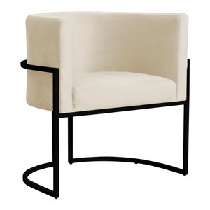 Poltrona Decorativa Sala Estar Recepção Escritório Luana Base Preta Veludo Bege - Montanaris Decor