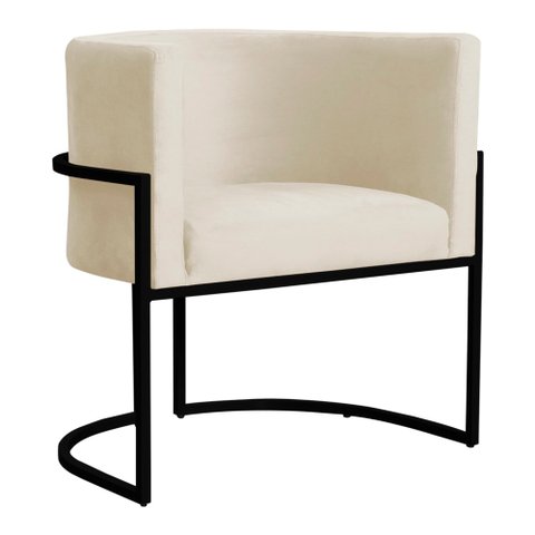 Poltrona Decorativa Sala Estar Recepção Escritório Luana Base Preta Veludo Bege - Montanaris Decor