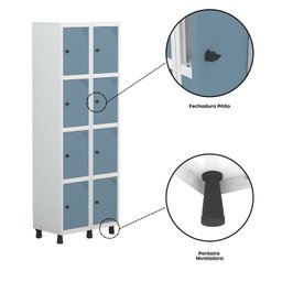 Armário Locker Guarda-roupa 8 Portas Aço Grp 502/8 - 7