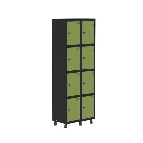 Armário Locker Guarda-Roupa 8 Portas Aço Grp 502/8 Cinza/Preto/Verde Miró