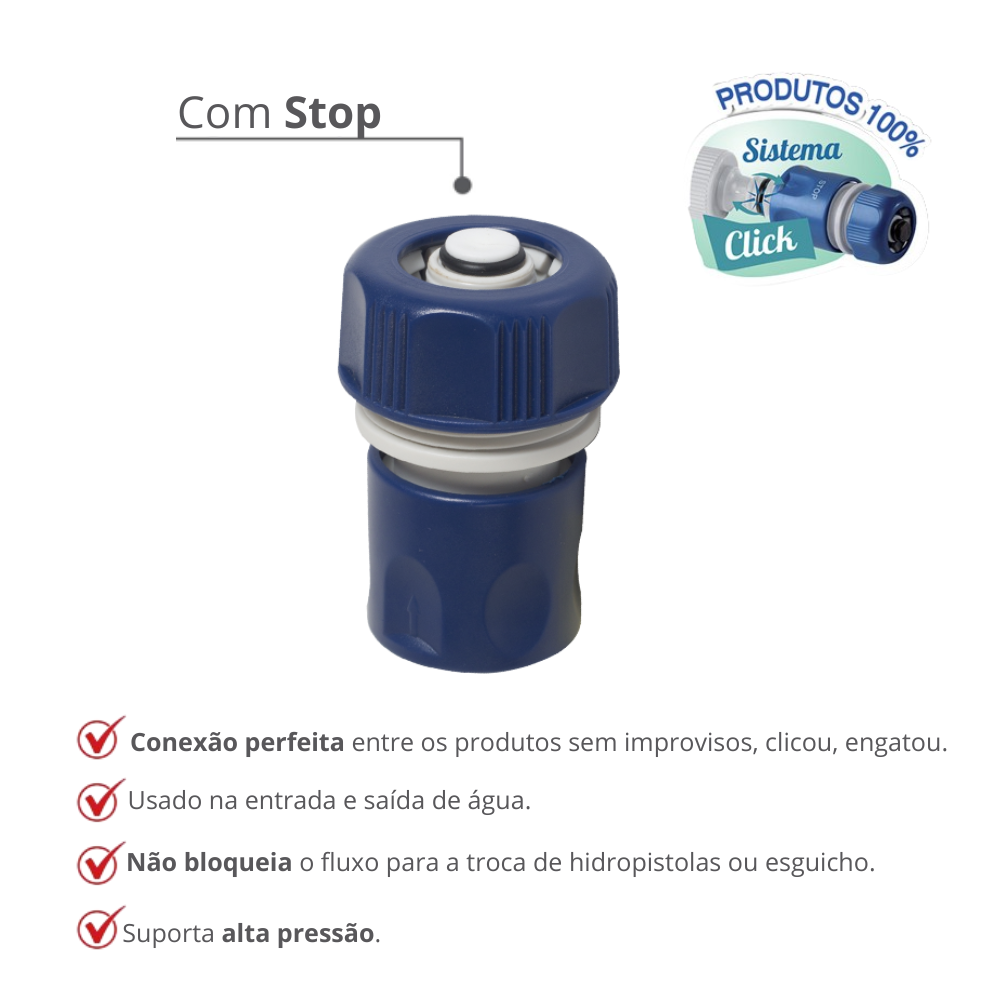 Engate Rápido com Stop 3/4" 4 Travas Sistema Click Cor Azul Durín - 2