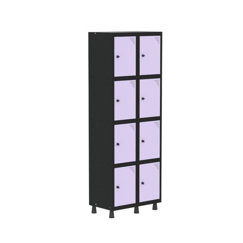 Armário Locker Guarda-Roupa 8 Portas Aço Grp 502/8 Preto/Lilas
