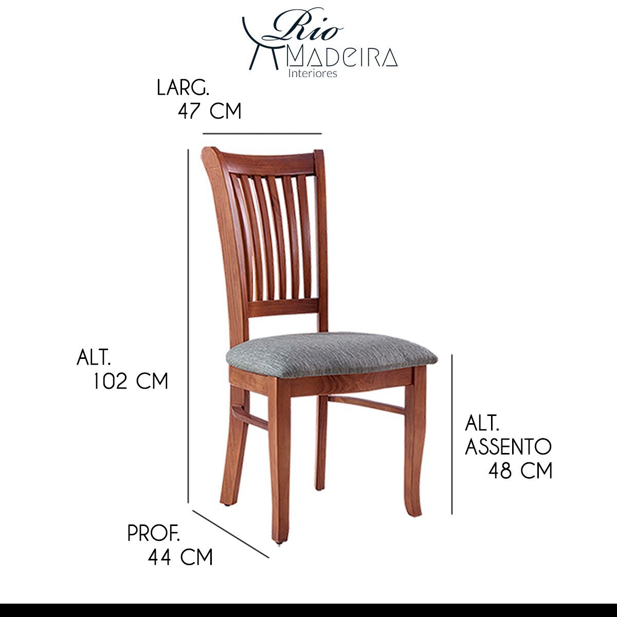 Cadeira para Mesa de Jantar Estofada 47x102 Cm Anthurium Madeira Maciça Imbuia Linho Cinza L55 - RMI - 2