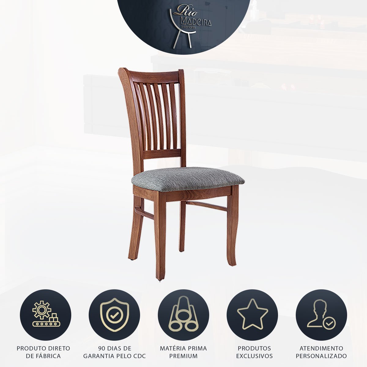 Cadeira para Mesa de Jantar Estofada 47x102 Cm Anthurium Madeira Maciça Imbuia Linho Cinza L55 - RMI - 3