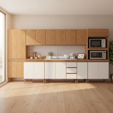 Armário de Cozinha Completa Modulada 8 Peças 4m Essenza Móvel na Caixa