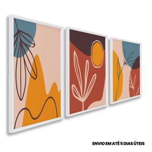 Quadro Decorativo Composição 3 Telas de Parede para Sala Quarto Escritório 60cm X 90cm Com Vidro