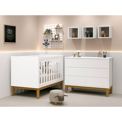 Jogo de Quarto para Bebê Classic New Branco Fosco com Madeira - MoveisAqui