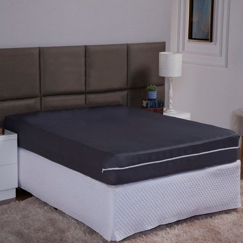 Capa de Colchão Casal 25cm com Zíper Protetor de Malha Lisa 1 Peça:cinza