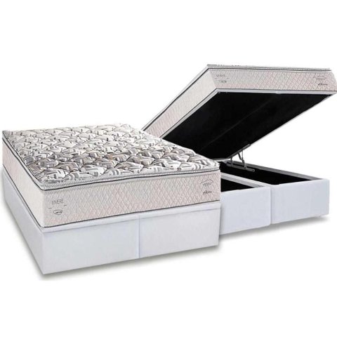 Cama Box Baú Queen: Colchão Anatômico Herval Ag65 Santorini C1604 + Base Crc Linhão White (
