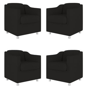 Kit 04 Poltronas Decorativas Sala de Espera Clinica Suede Cor:Preto