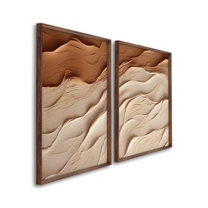 Quadro Decorativo Modelo Areia com 2 Telas de Parede para Sala Quarto Escritório 60cm X 90cm Com Vidro