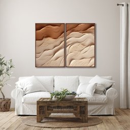 Quadro Decorativo Modelo Areia com 2 Telas de Parede para Sala Quarto Escritório 60cm X 90cm Com Vidro - 2