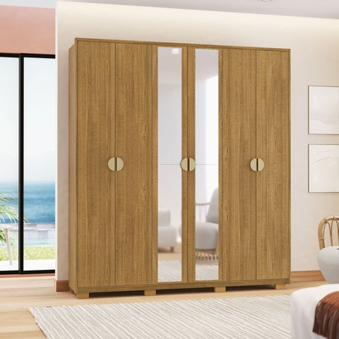 Guarda Roupa em Mdf Casal 2 M Noronha 6 Portas com Espelho: Nature