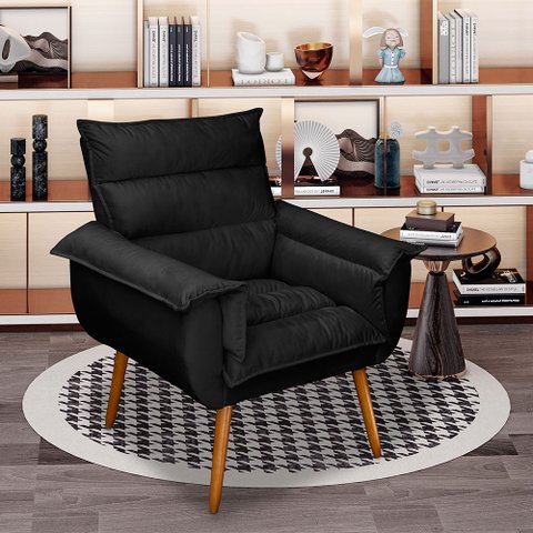 Poltrona Decorativa Cuba Suede Preto - MV Estofados Shop