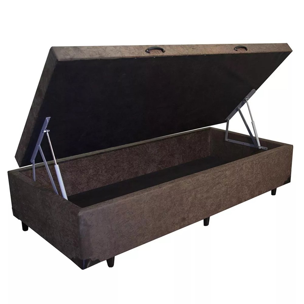 Base Box Baú Solteiro SUEDE MARROM - PISTÃO A GÁS 37x88x188