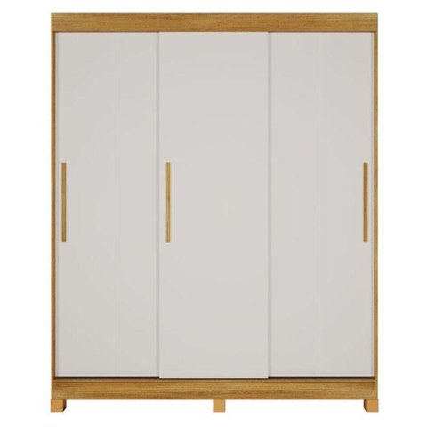Guarda Roupa Casal Beija Flor 3 Portas Correr 4 Gavetas MDF Cinamomo Off White Valdemóveis