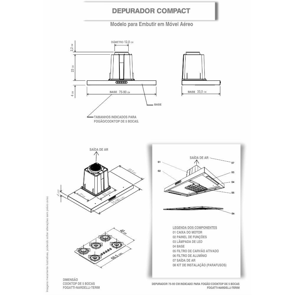 Depurador Nardelli Compact New Embutir Inox 90 Cm - 5