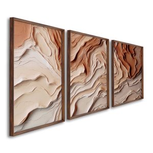Quadro Decorativo Modelo Barro com 3 Telas para Sala, Casa de Praia, Lavabo 60cm X 90cm Sem Vidro
