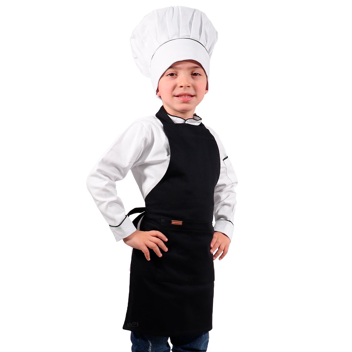 Avental Infantil Chef de Cozinha Corpo Inteiro de 04 a 08 anos - Wp Connect - Preto - Único - 7