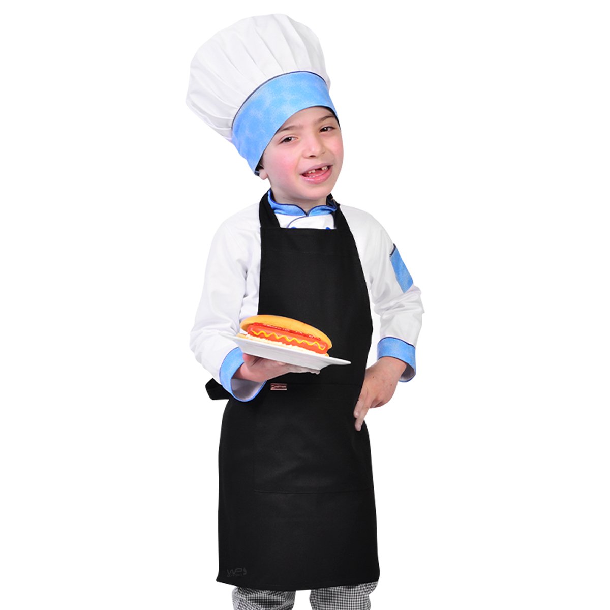 Avental Infantil Chef de Cozinha Corpo Inteiro de 04 a 08 anos - Wp Connect - Preto - Único - 4