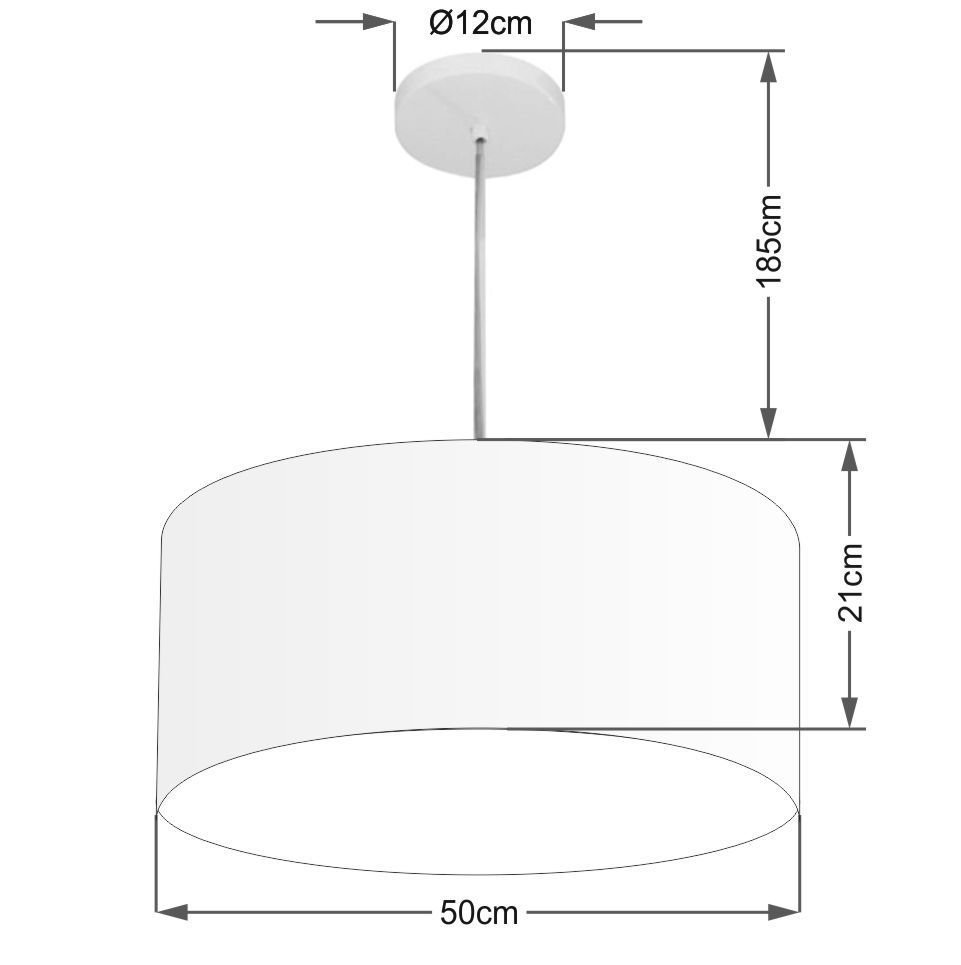 Lustre Pendente Cilíndrico Vivare Md-4049 Cúpula em Tecido 50x21cm - Bivolt - Linho Bege - Bivolt - 2