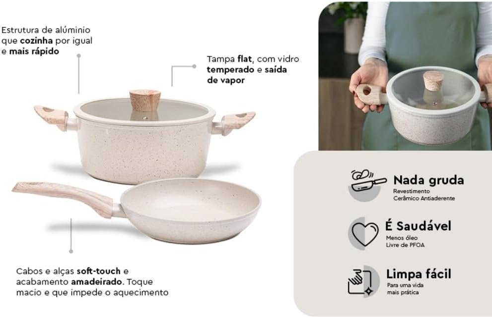 Jogo Panelas 6 Peças Fundo de Indução Antiaderente Ceramic Life Sirius Brinox - 2