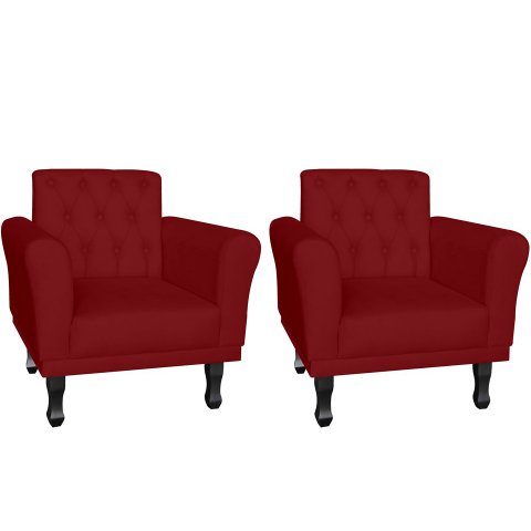 Kit 2 Poltronas Decorativa Classic Suede Marsala Pés Madeira Ms Decor