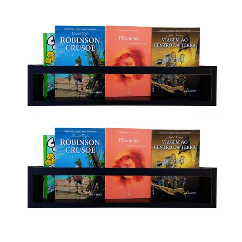 2 Prateleiras de Livro Infantil Nicho Revisteiro de Parede para Revistas e Brinquedos Mdf Preto 55cm