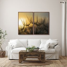 Quadro Decorativo Sol e Dentes de Leão com 2 Telas para Sala, Casa de Praia, Lavabo 60cm X 90cm Com Vidro - 2