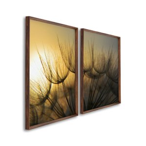 Quadro Decorativo Sol e Dentes de Leão com 2 Telas para Sala, Casa de Praia, Lavabo 60cm X 90cm Com Vidro