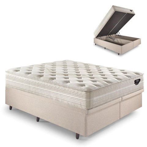 Base Box Baú King 193x203 Linho com Colchão Audaz Molas Ensacadas