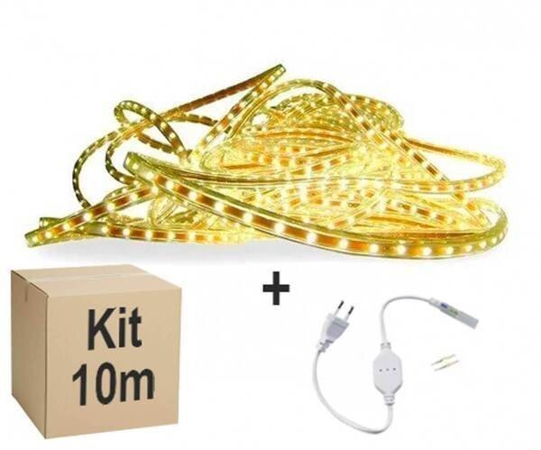 Mangueira Fita LED Chata 5050 10m Branco Quente 6mm 60 LEDS/m 110V