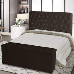 Kit Cabeceira de Cama Box e Calçadeira Baú Paris Casal 140 Cm Capitonê Suede Marrom Eli Móveis - 2